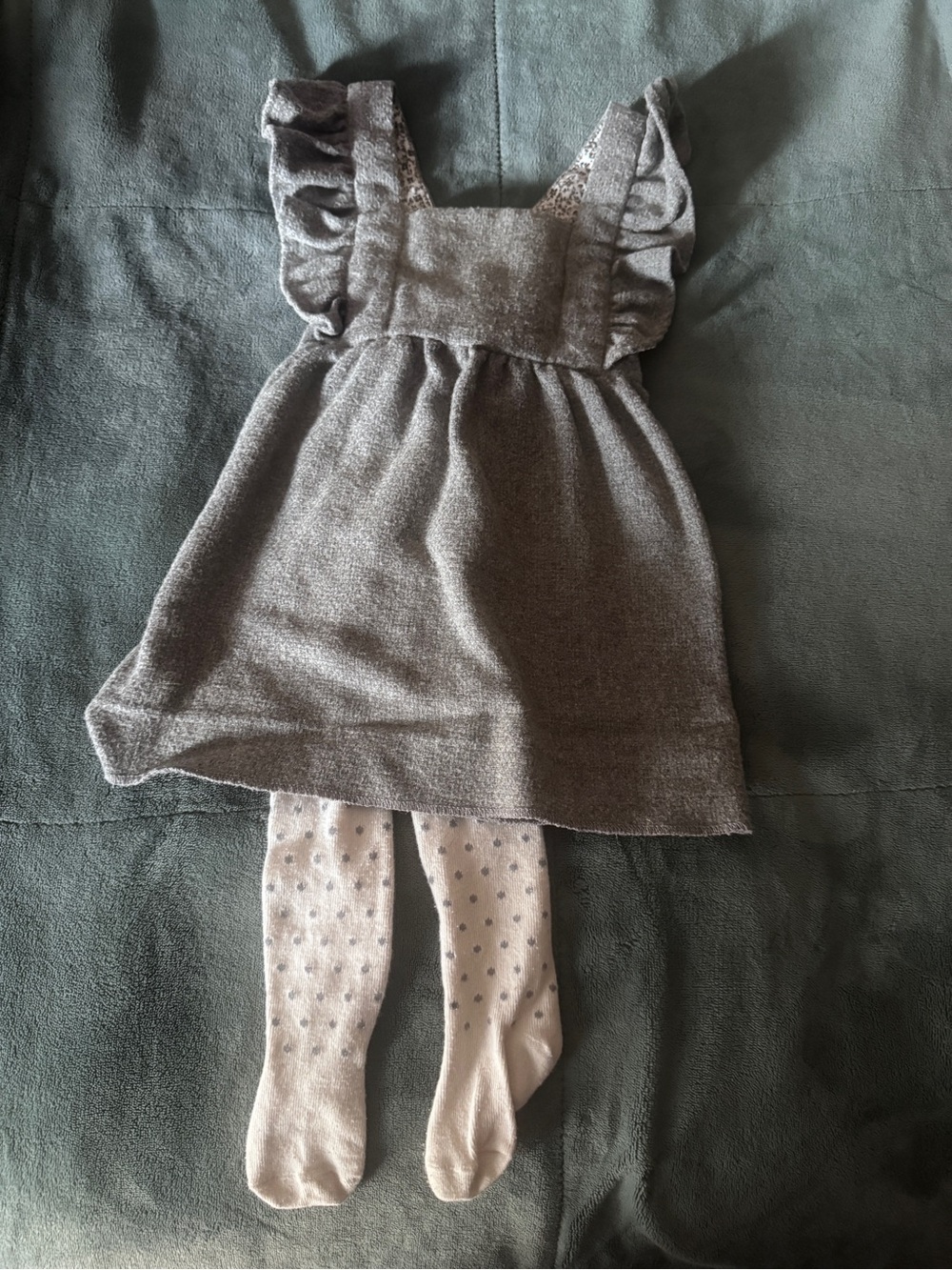 Zara Gray Knit Dress with Cream Polka-Dot Tights